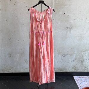 Anthropologie Coral and White Striped Jumpsuit
